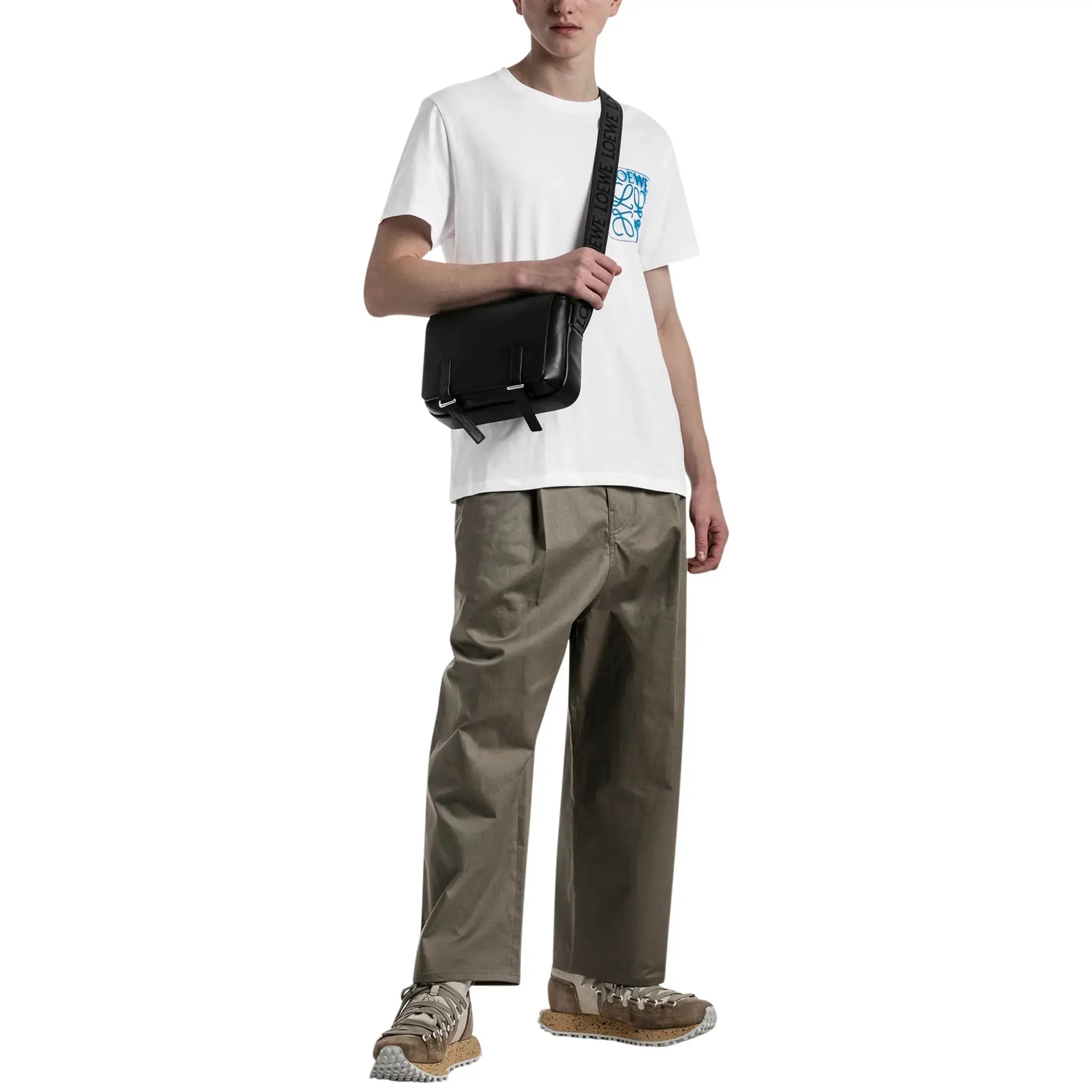 Model view of Loewe Anagram White Blue Fake Pocket T Shirt H526Y22X25-2100